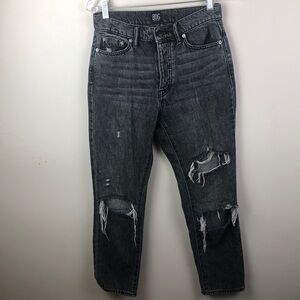 BDG Urban Outfitters Slim Straight Button Fly Jeans Black Distressed